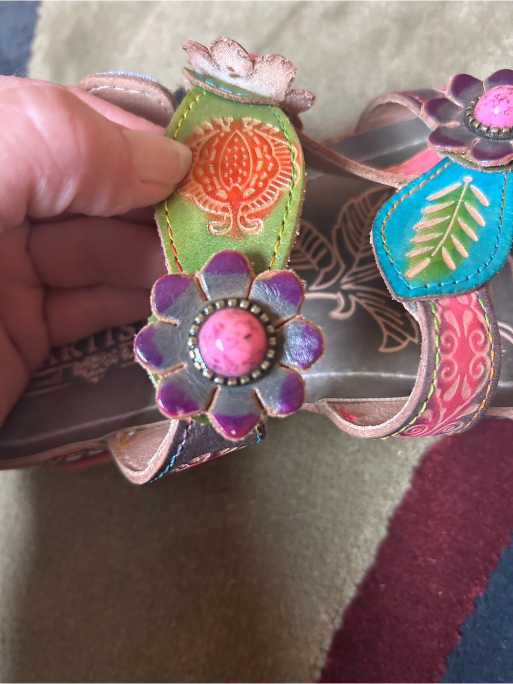 L'Artiste Women’s Multicolor Floral Leather Sandals - Picture 8 of 11